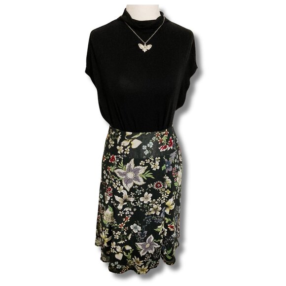 REITMANS Black and multicolour floral print a-line skirt ~ Vintage Y2K LARGE XL - Picture 3 of 9